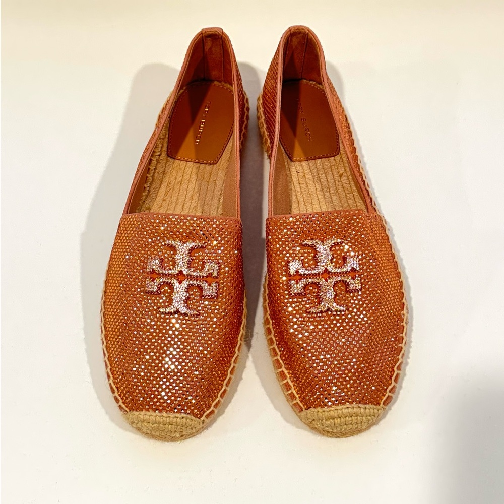 Brand New Tory Burch Men's Orange Crystal Logo Espadrille size 9